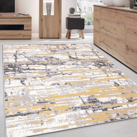 World Rug Gallery Vintage Modern Abstract Yellow/Gray/Ivory Area Rug 7'10''x10' 2057YELLOW8X10
